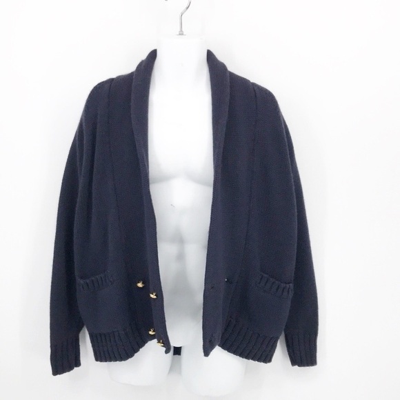 Roots Hand Loomed Wool 2 button Cardigan Navy Blue Size Medium - Picture 2 of 8